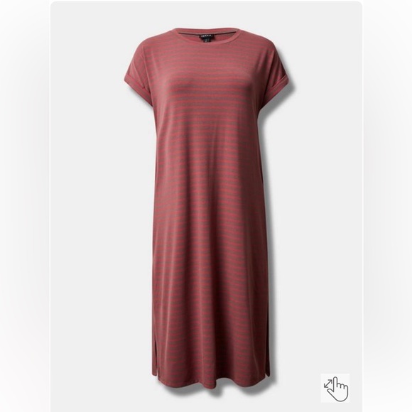 torrid Dresses & Skirts - Torrid Tea Length Jersey Rolled T-Shirt Dress Size Large Striped pink NWT